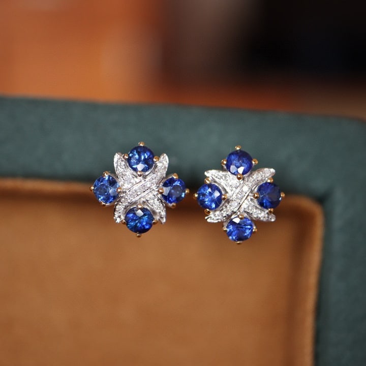 14K GOLD 1.28 CTW NATURAL SAPPHIRE & DIAMOND EARRINGS - 5