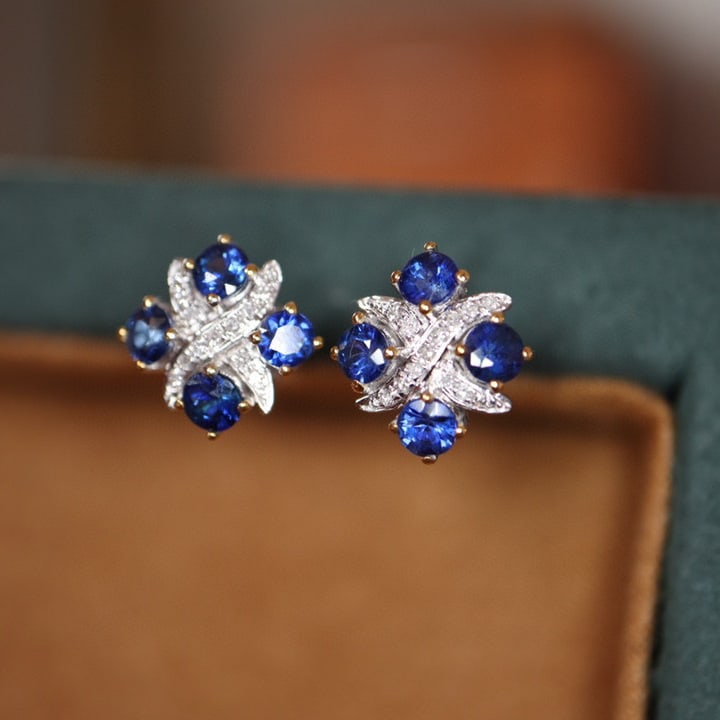 14K GOLD 1.28 CTW NATURAL SAPPHIRE & DIAMOND EARRINGS - 6