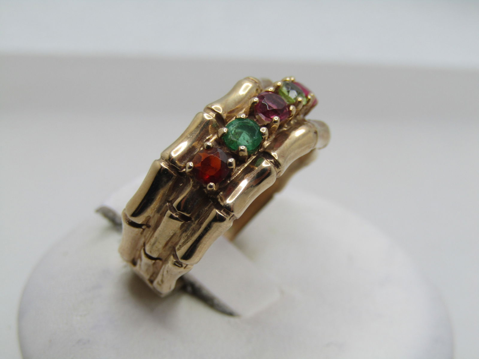 Vintage 10kt Mothers Ring, 5 Stones, Sz. 7, Signed GL, Bamboo Accents - 2