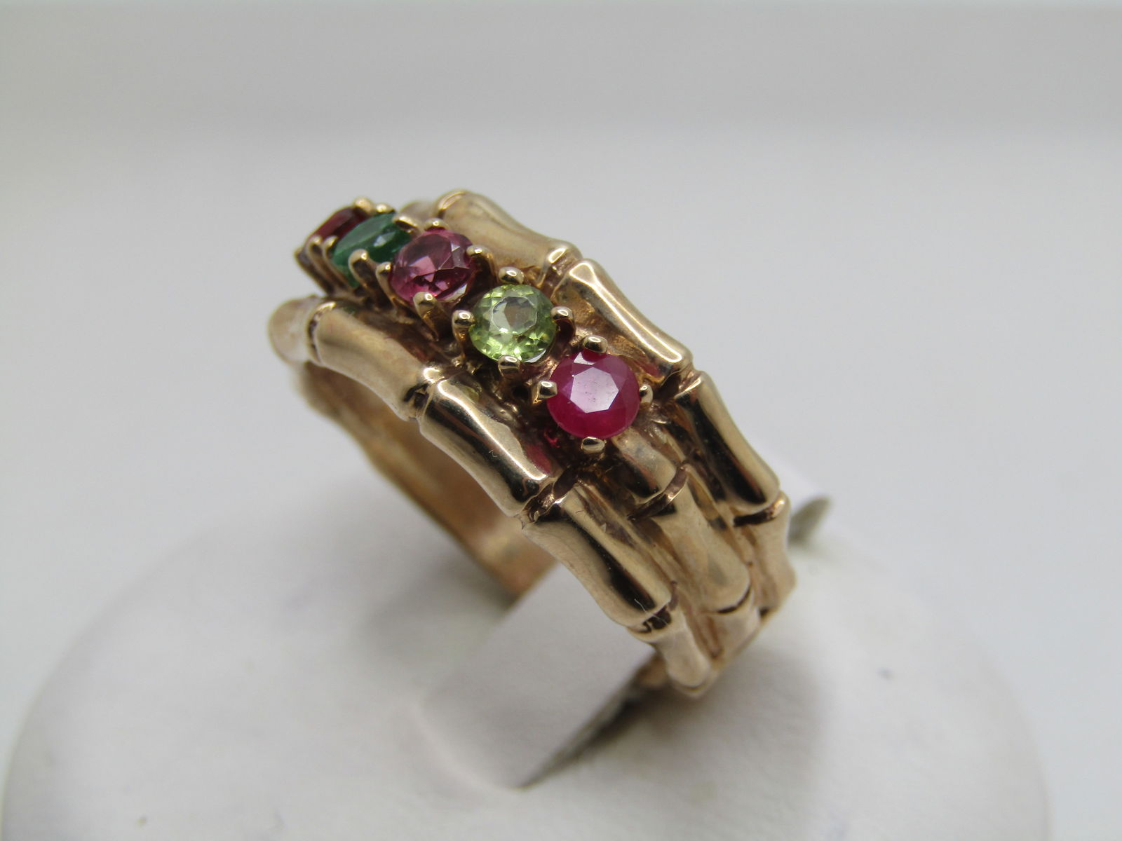Vintage 10kt Mothers Ring, 5 Stones, Sz. 7, Signed GL, Bamboo Accents - 3