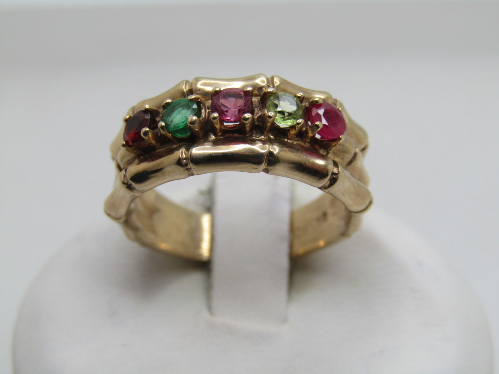 Vintage 10kt Mothers Ring, 5 Stones, Sz. 7, Signed GL, Bamboo Accents - 4