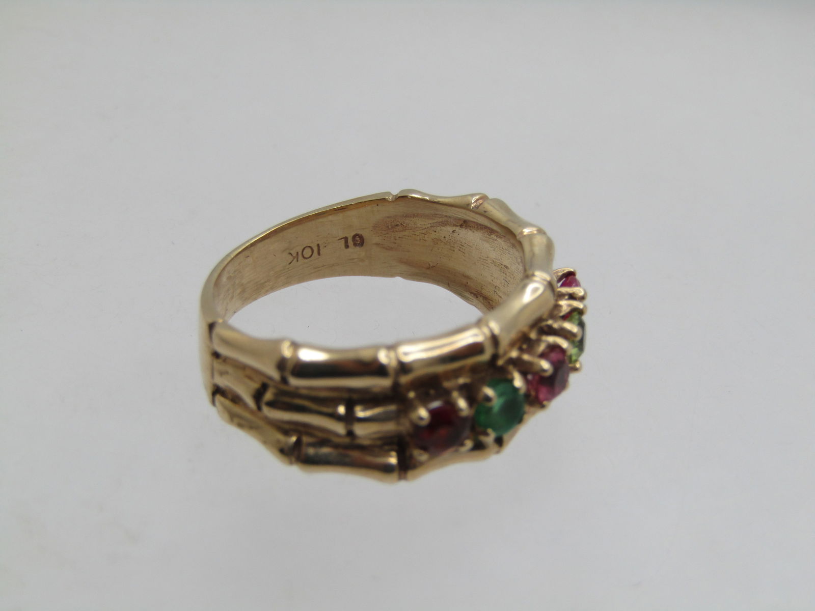 Vintage 10kt Mothers Ring, 5 Stones, Sz. 7, Signed GL, Bamboo Accents - 5