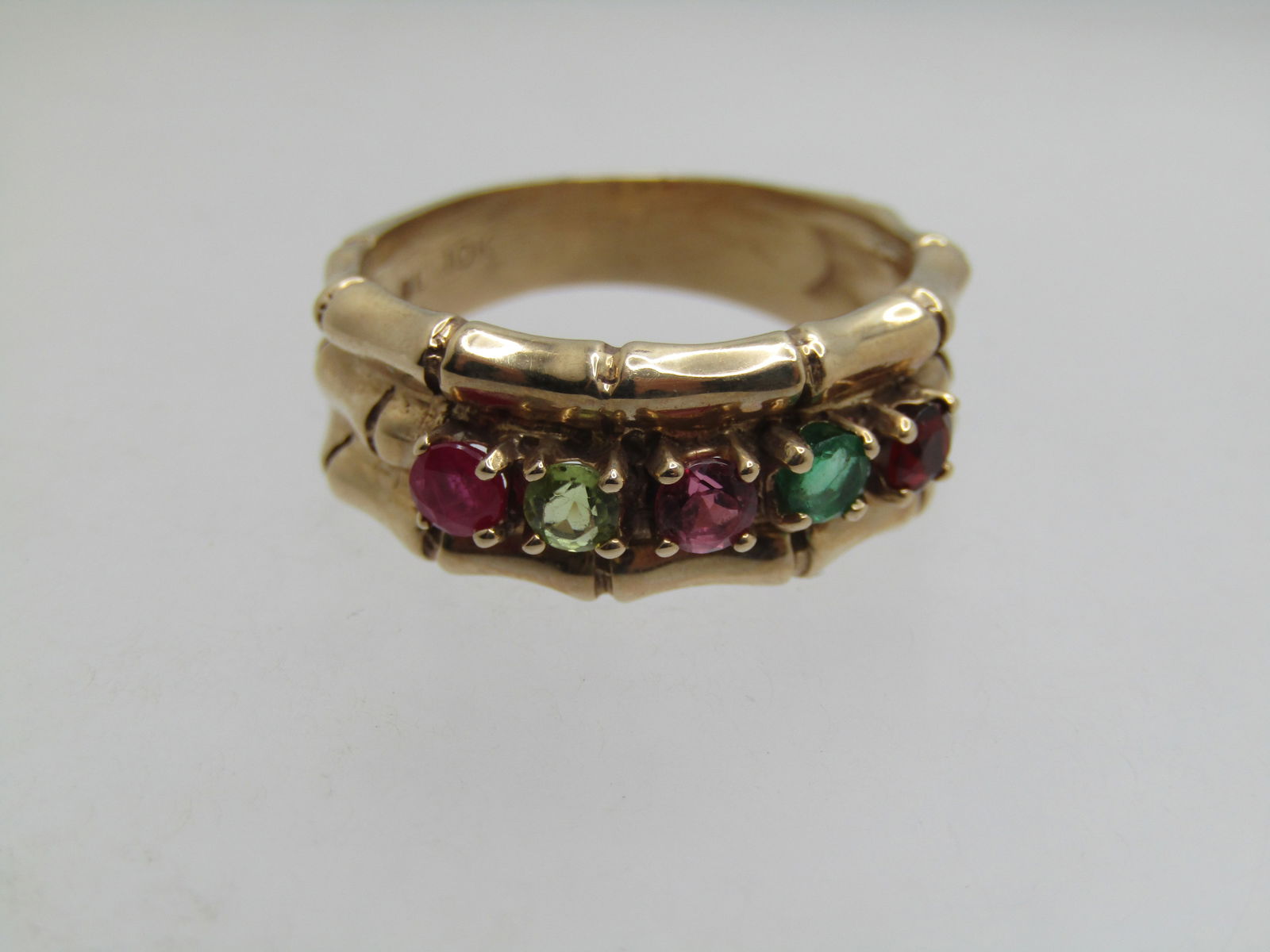 Vintage 10kt Mothers Ring, 5 Stones, Sz. 7, Signed GL, Bamboo Accents - 6