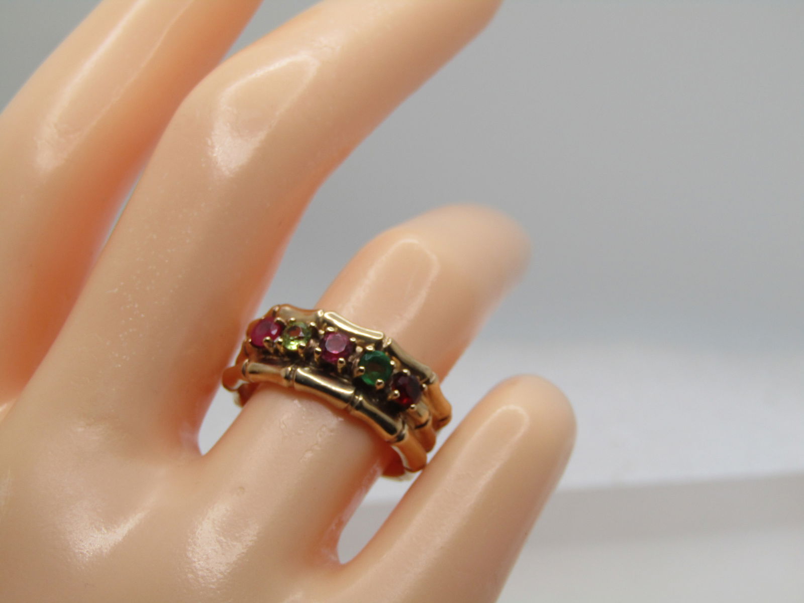 Vintage 10kt Mothers Ring, 5 Stones, Sz. 7, Signed GL, Bamboo Accents - 7