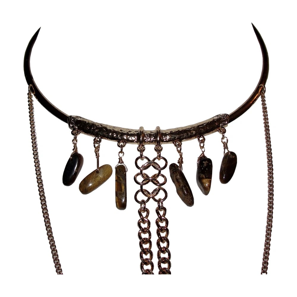 New Goldone Bedouin Inspired Tiger Eye Dangle Necklace - 3