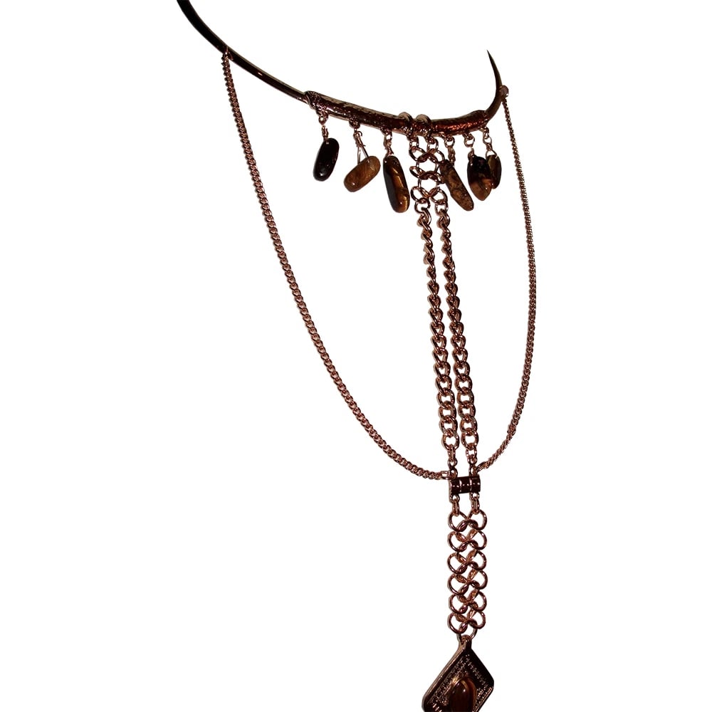 New Goldone Bedouin Inspired Tiger Eye Dangle Necklace - 4