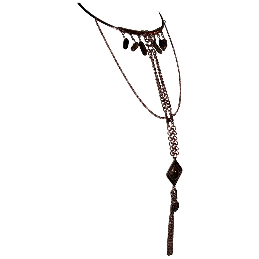 New Goldone Bedouin Inspired Tiger Eye Dangle Necklace - 5