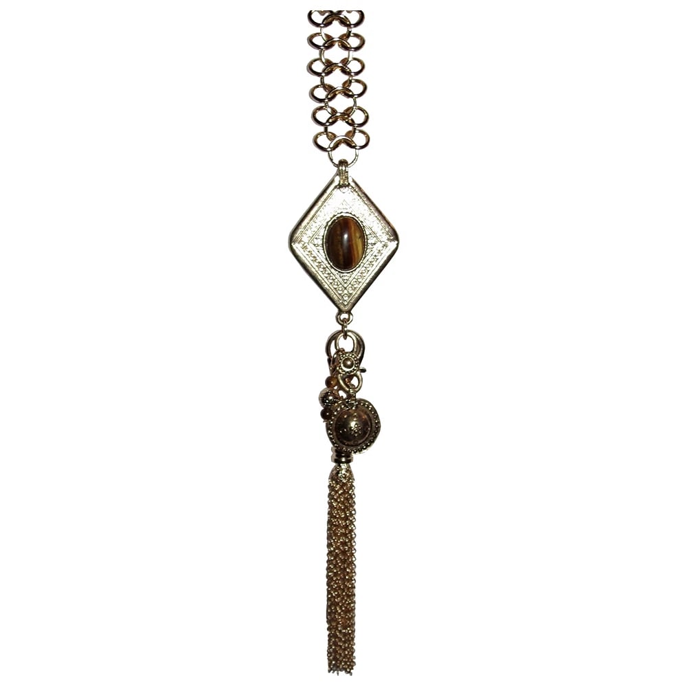 New Goldone Bedouin Inspired Tiger Eye Dangle Necklace - 6