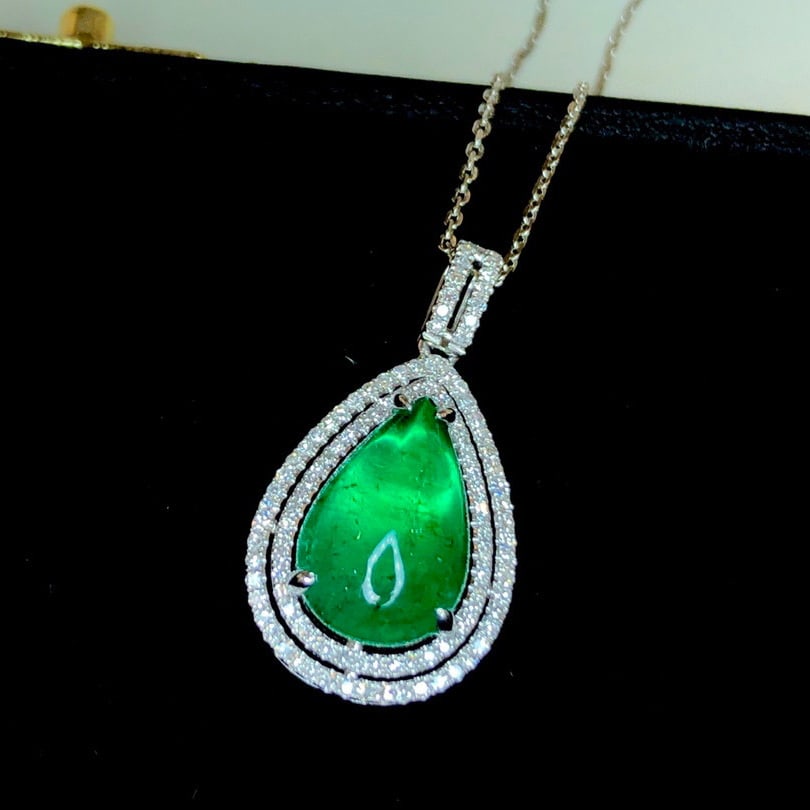 14K GOLD 3.99 CTW VIVID GREEN NATURAL EMERALD & DIAMOND PENDANT - 4