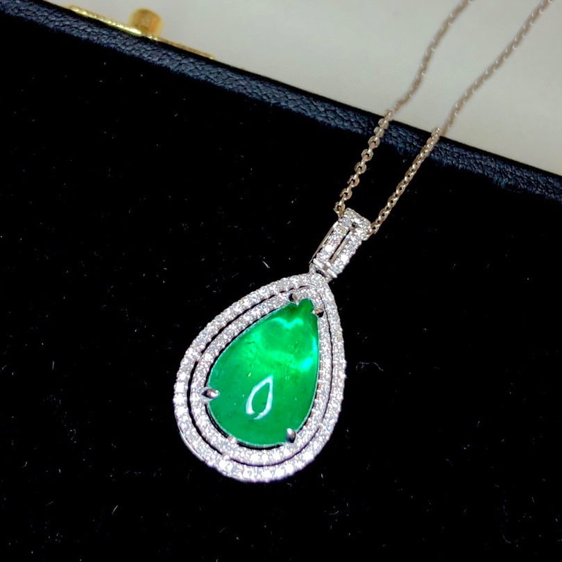 14K GOLD 3.99 CTW VIVID GREEN NATURAL EMERALD & DIAMOND PENDANT - 7