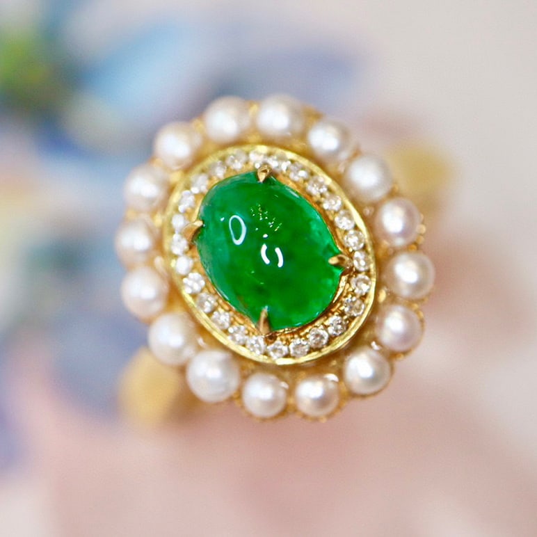 14K GOLD 1.10 CTW VIVID GREEN NATURAL EMERALD & DIAMOND RING - 2