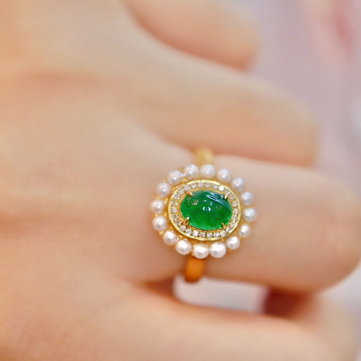 14K GOLD 1.10 CTW VIVID GREEN NATURAL EMERALD & DIAMOND RING - 3