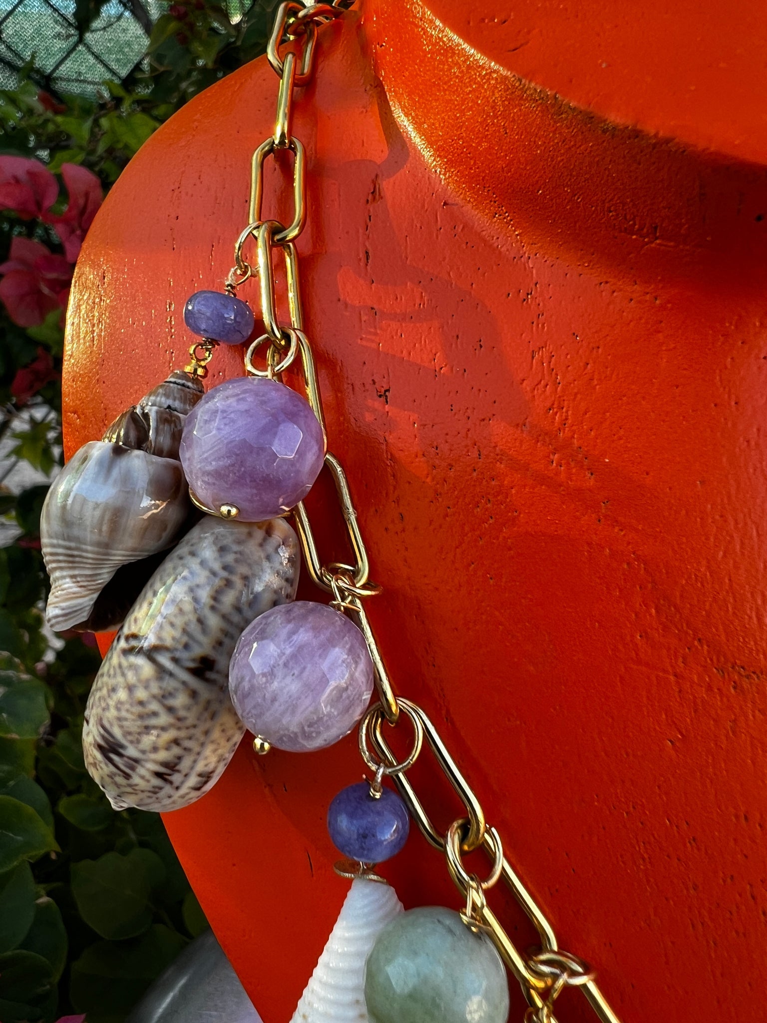CSS 22" Cone Shell Necklace with Tanzanite, Amethyst and Fish - 3