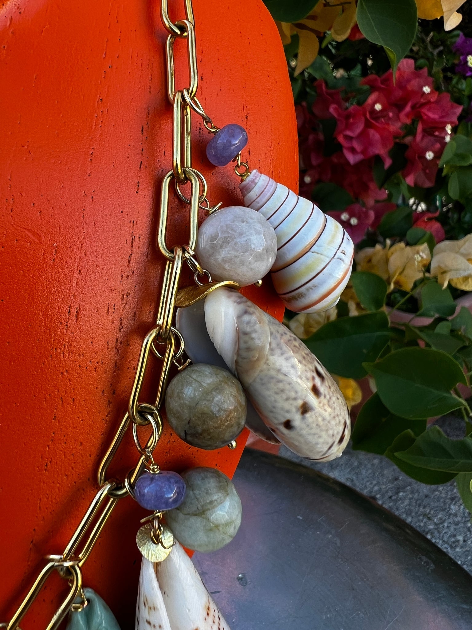 CSS 22" Cone Shell Necklace with Tanzanite, Amethyst and Fish - 5