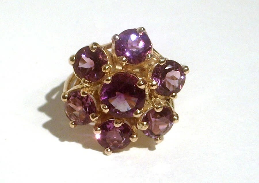 Sterling 18 kt Gold Vermeil Flower Cocktail Ring with Faceted Purple Amethyst - 2