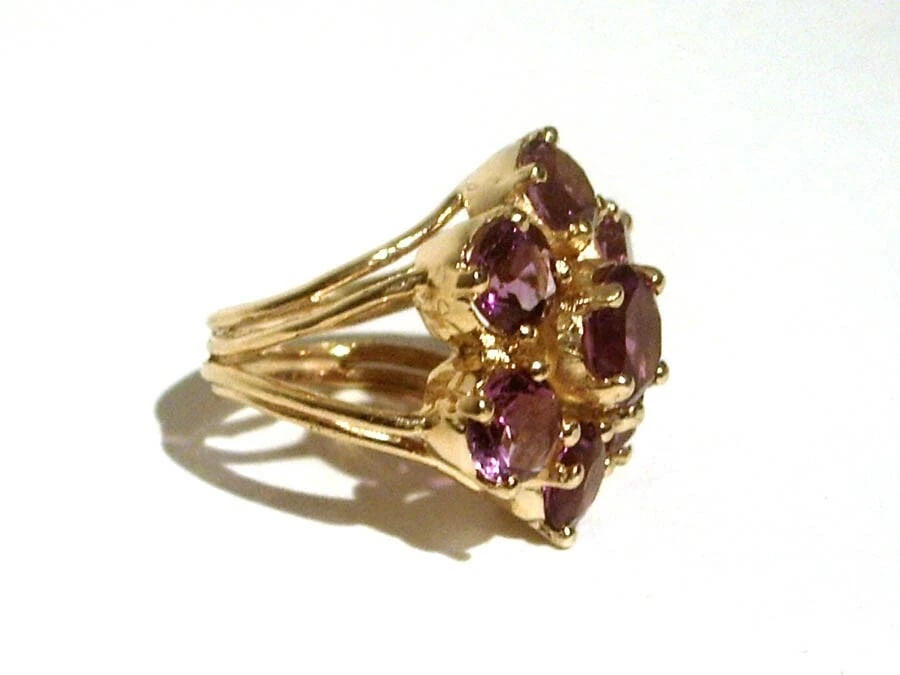 Sterling 18 kt Gold Vermeil Flower Cocktail Ring with Faceted Purple Amethyst - 3