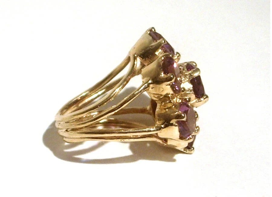 Sterling 18 kt Gold Vermeil Flower Cocktail Ring with Faceted Purple Amethyst - 4