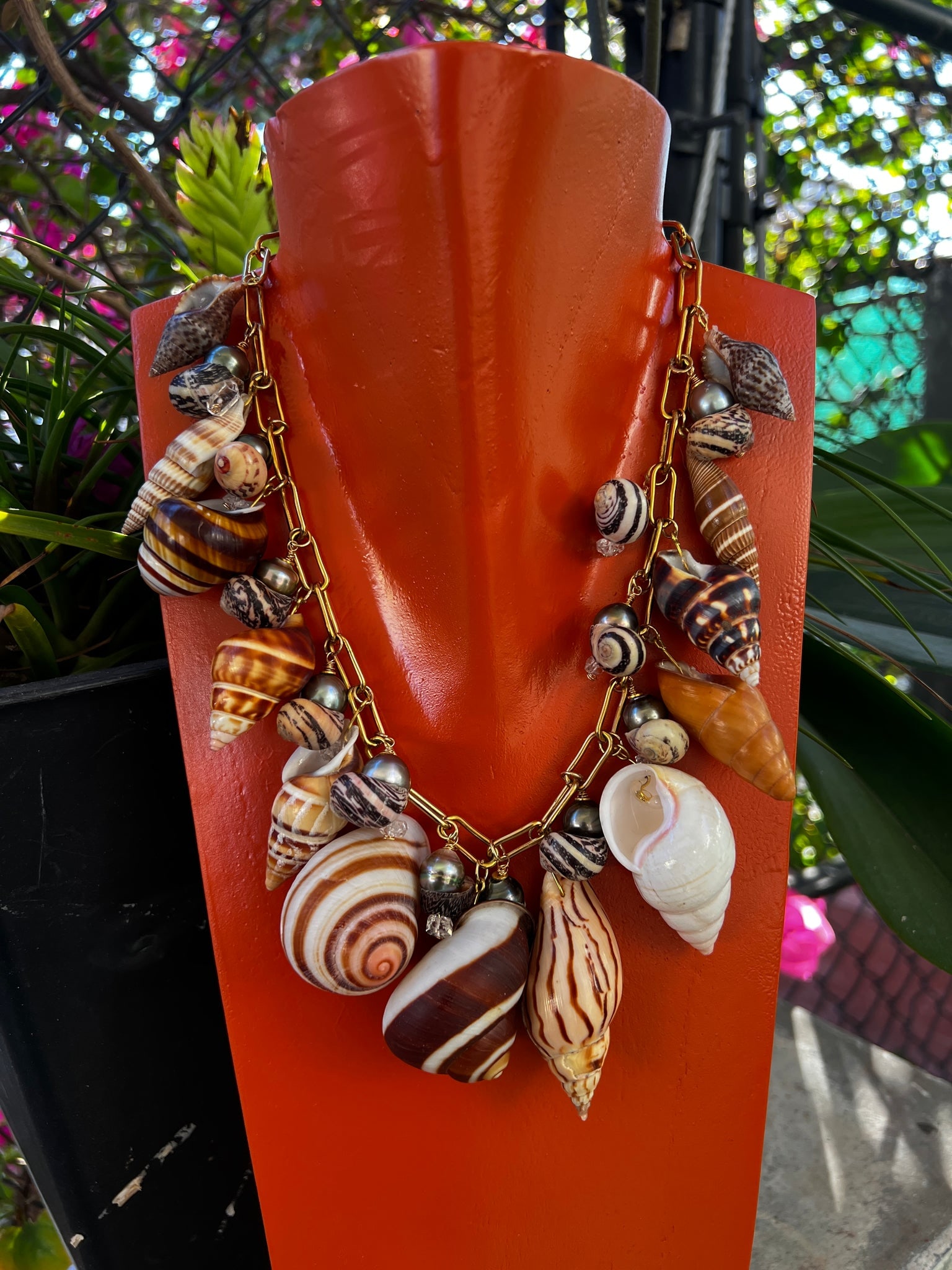 CSS Shell Necklace with Pearl & Herkimer Diamonds - 5