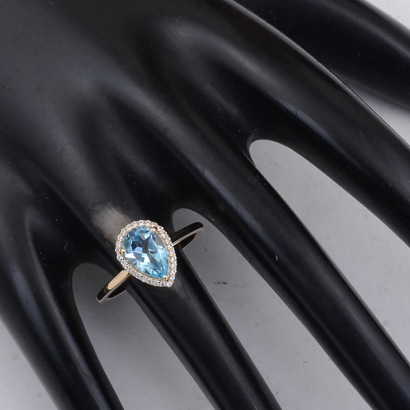 1.74 Ct Pear Blue Topaz 9K Gold Ring - 2