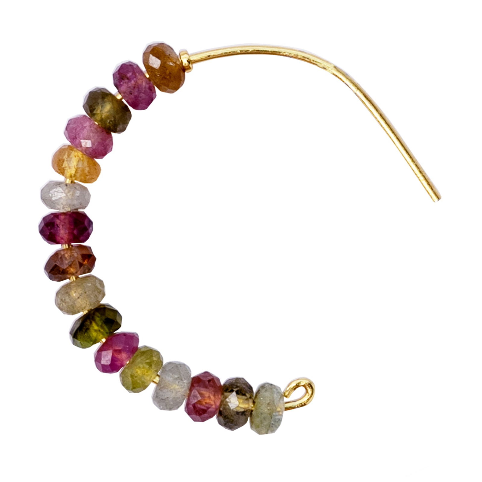 Rainbow Tourmaline Half Moon Earring Large 14K Gold Hoop - 4