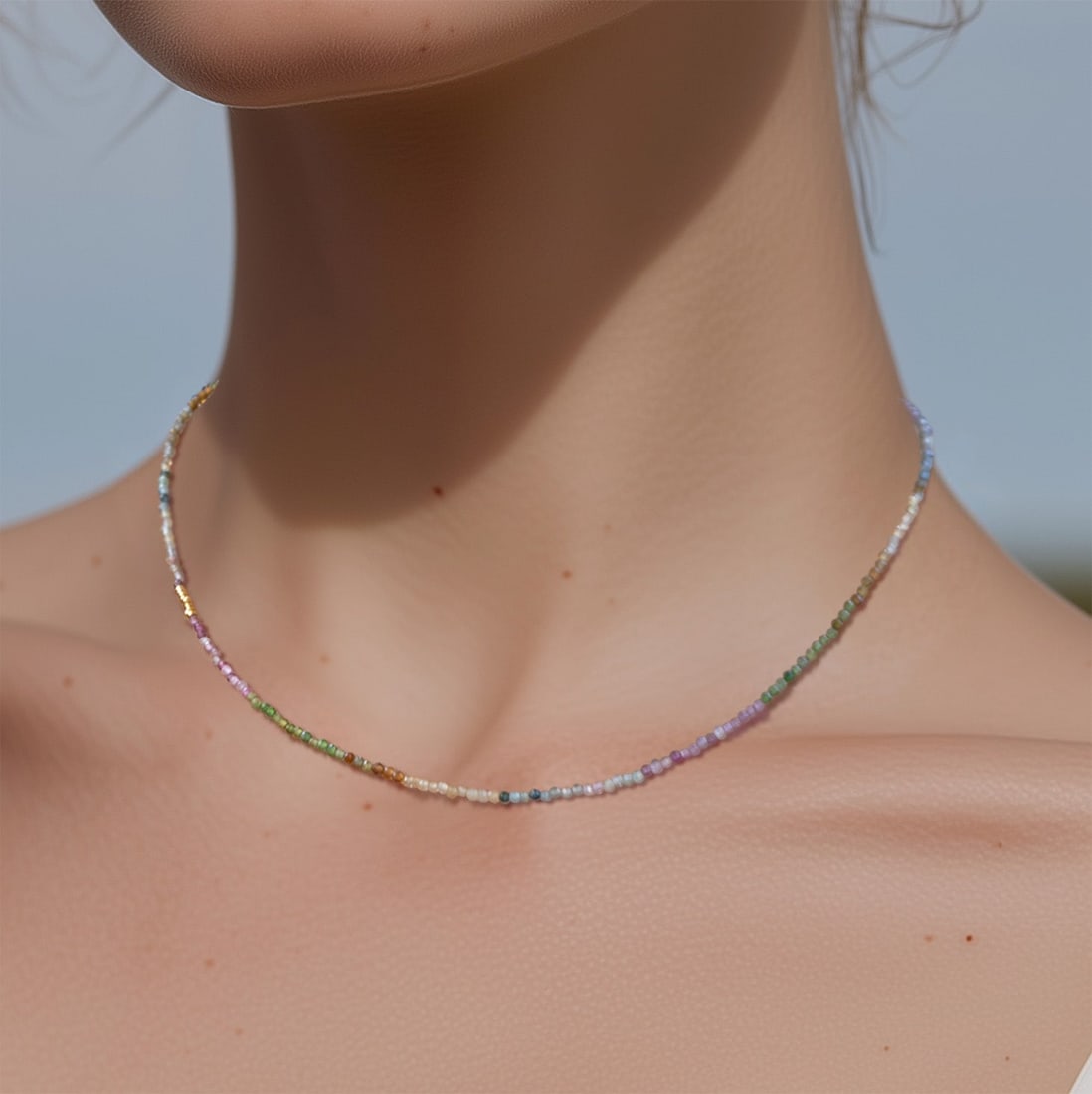 Tiny Rainbow Tourmaline Necklace 14k Gold - 7