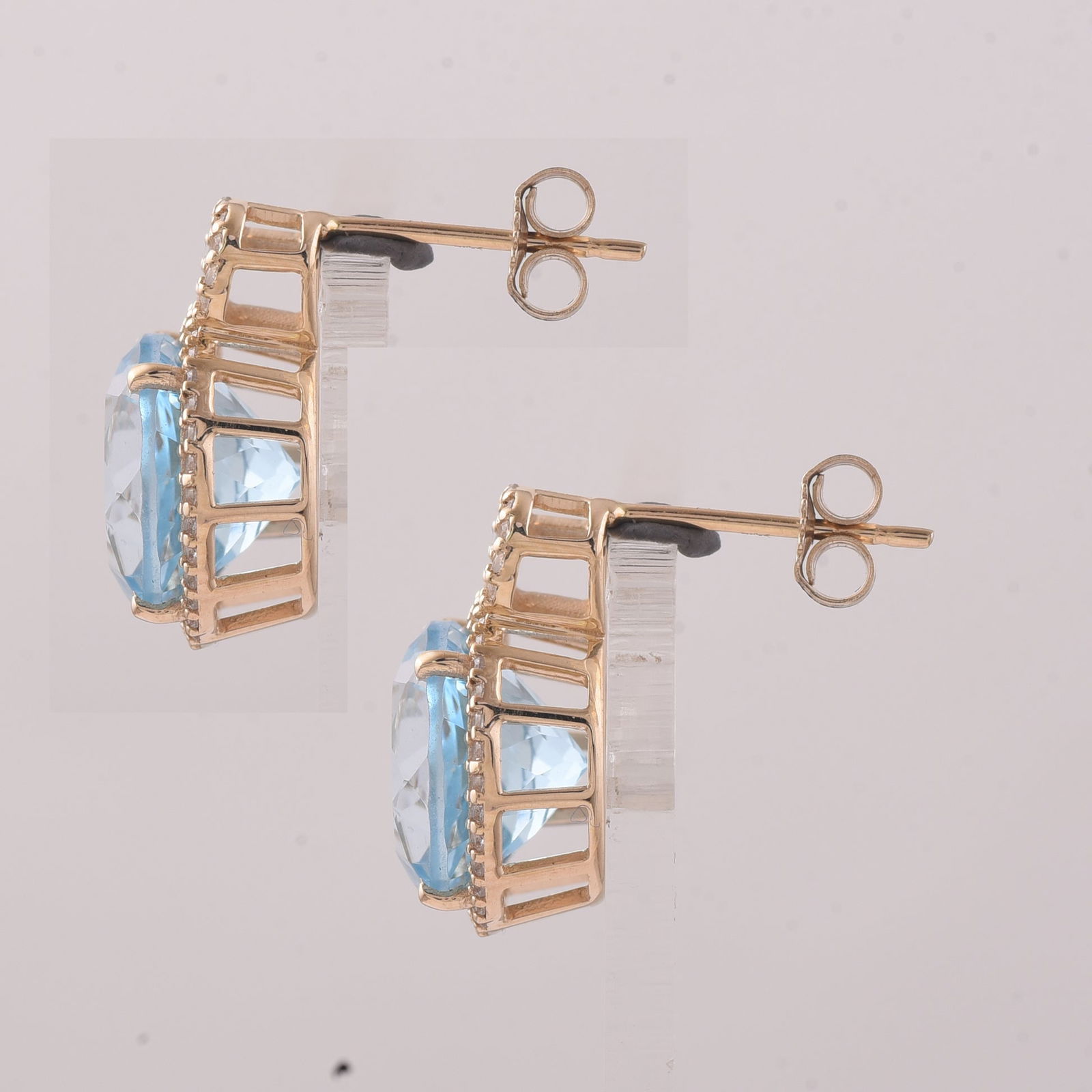 9.77 Ct Round Blue Topaz 9K Gold Earrings - 2