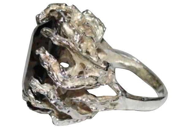 Massive Hand Brutalist Made Smoky Quartz Arts and Crafts Cocktail Ring - 4