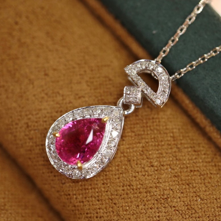 14K GOLD 0.86 CTW VIVID PINK NATURAL SAPPHIRE & DIAMOND PENDANT - 2