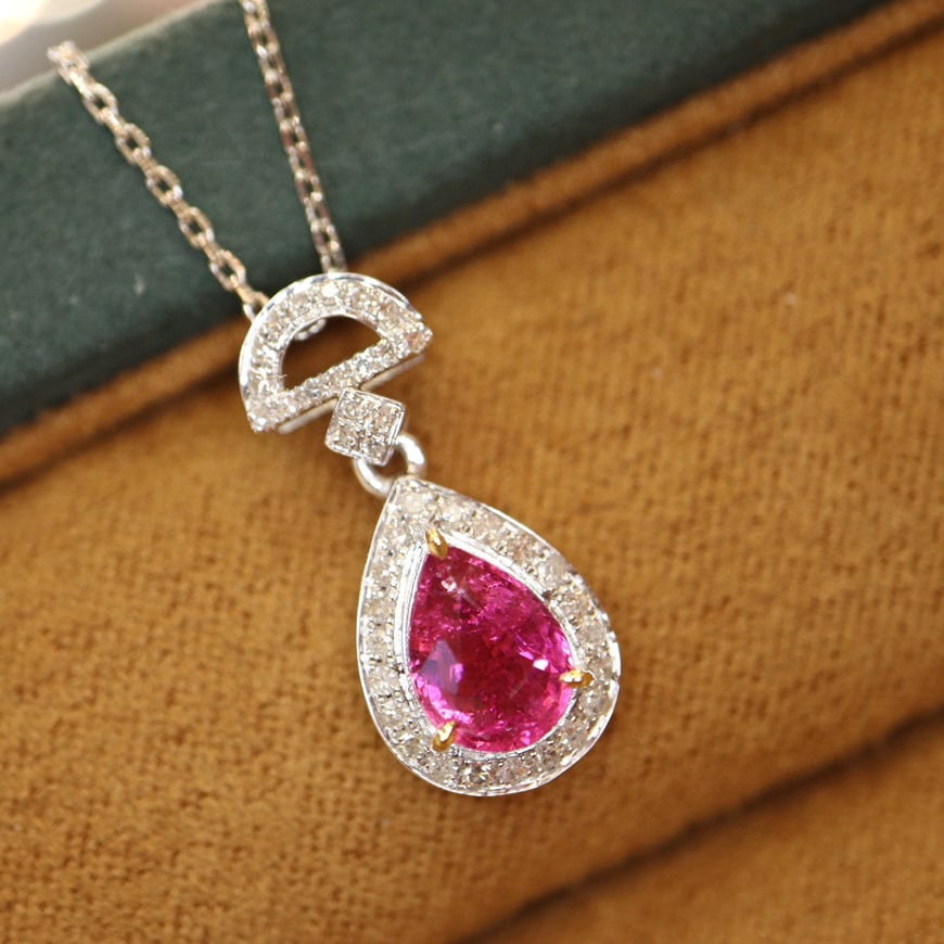 14K GOLD 0.86 CTW VIVID PINK NATURAL SAPPHIRE & DIAMOND PENDANT - 4
