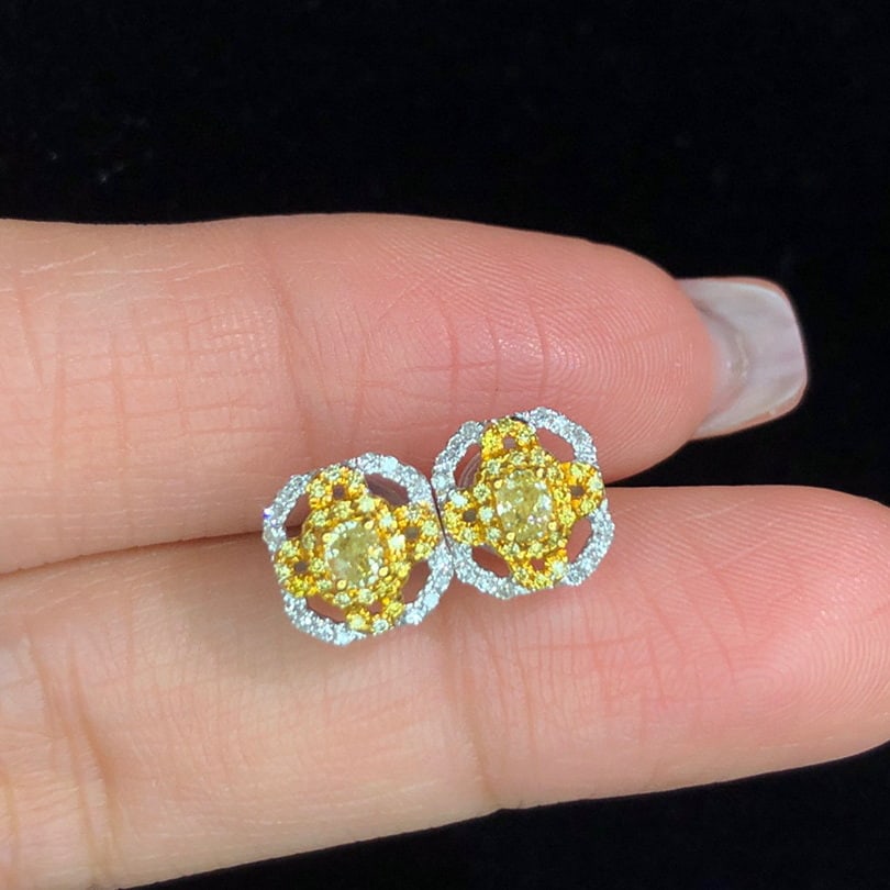 14K GOLD 0.44 CTW NATURAL YELLOW DIAMOND & DIAMOND EARRINGS - 3