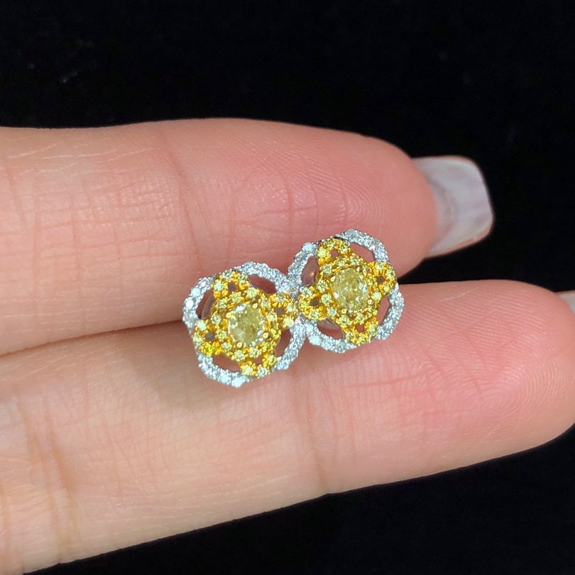 14K GOLD 0.44 CTW NATURAL YELLOW DIAMOND & DIAMOND EARRINGS - 4