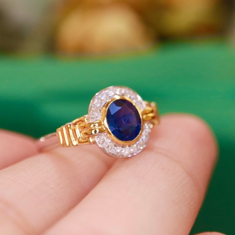 14K GOLD 0.91 CTW NATURAL SAPPHIRE & DIAMOND RING - 2