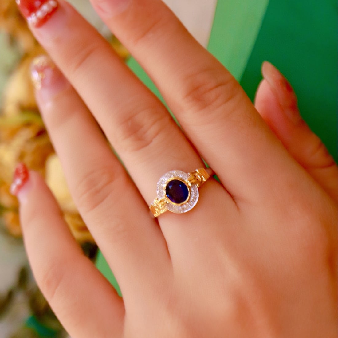 14K GOLD 0.91 CTW NATURAL SAPPHIRE & DIAMOND RING - 8