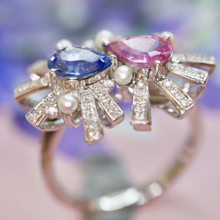 14K GOLD 1.88 CTW NATURAL SAPPHIRE & SAPPHIRE & DIAMOND RING - 7