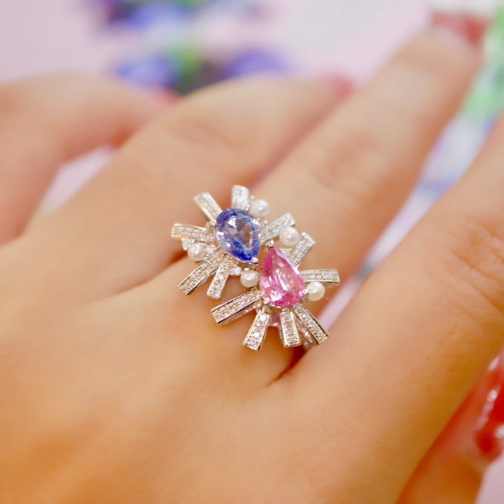 14K GOLD 1.88 CTW NATURAL SAPPHIRE & SAPPHIRE & DIAMOND RING - 9