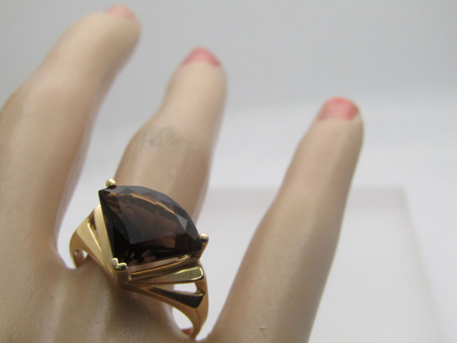 Vintage 14kt Smoky Topaz Ring, Sz. 11.5, 1980's-1990's, Signed UP - 7