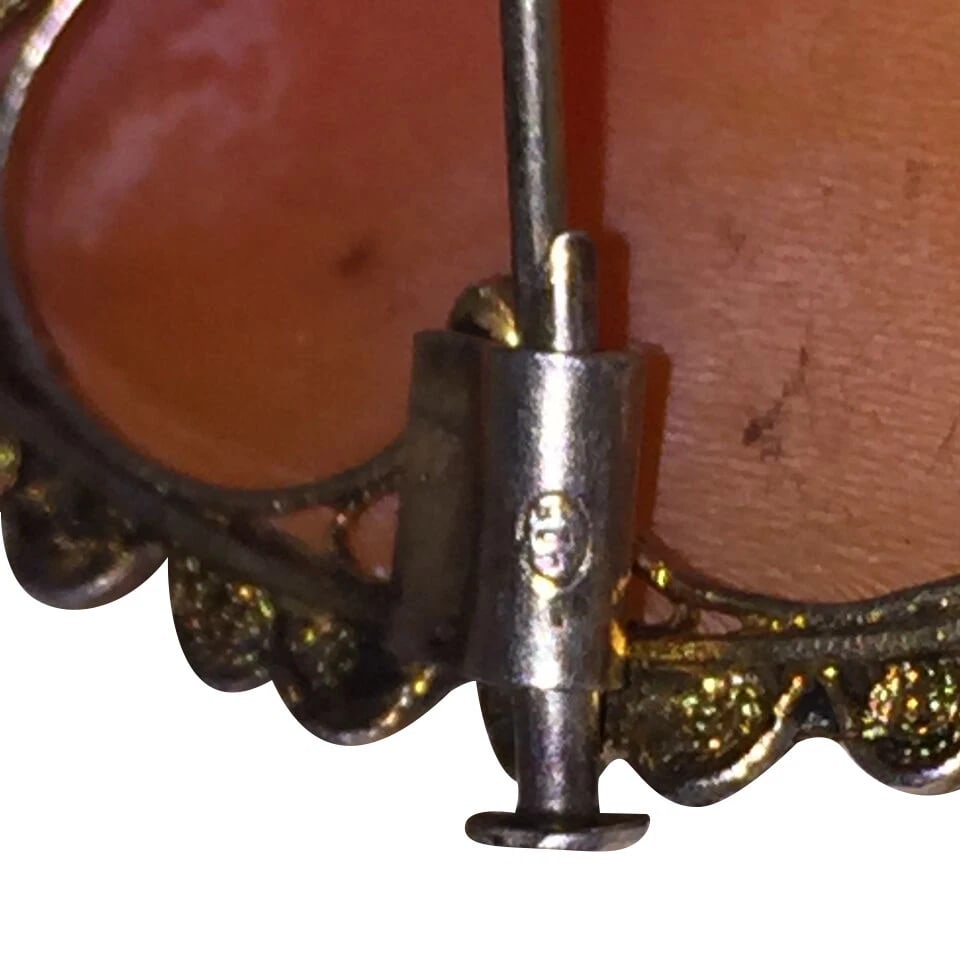 Sterling Silver 14 kt Gold Vermeil Filigree Woman's Profile Shell Cameo Necklace - 7