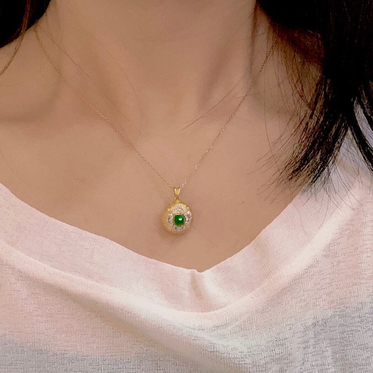 14K GOLD 1.28 CTW VIVID GREEN NATURAL EMERALD & DIAMOND PENDANT - 7