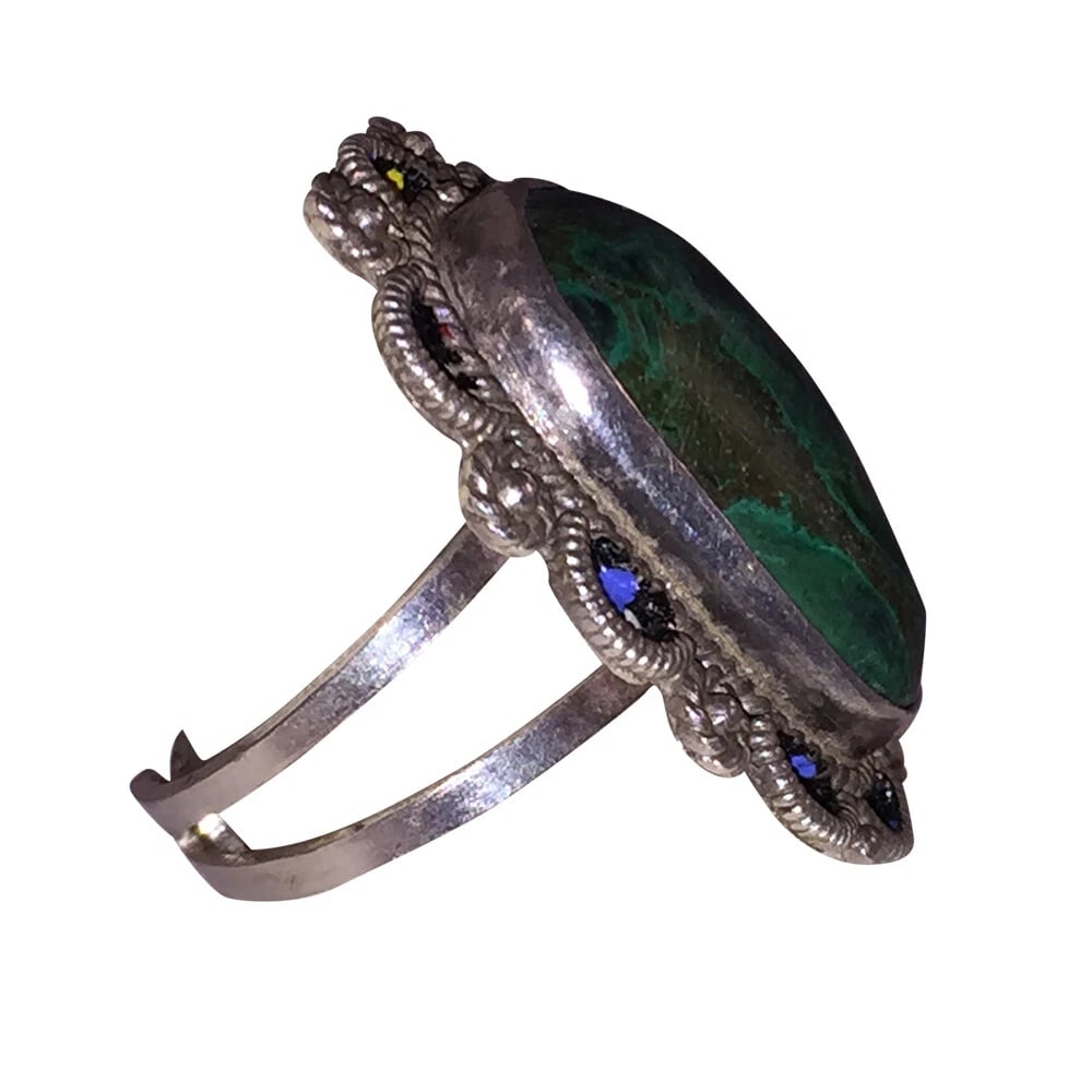 Artisan Sterling Silver Azurite Israeli Ring Alot Stone - 3