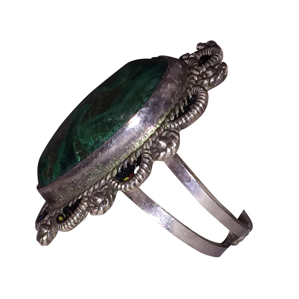 Artisan Sterling Silver Azurite Israeli Ring Alot Stone - 4