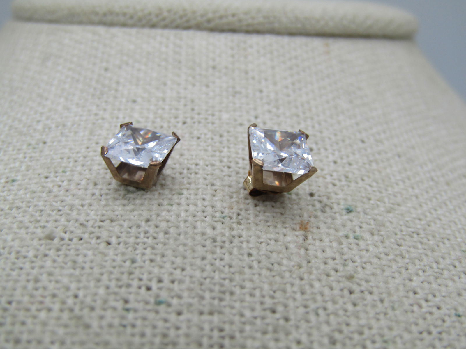 10kt CZ Square Earrings, 6mm, 10kt Posts, Unisex Signed - 2