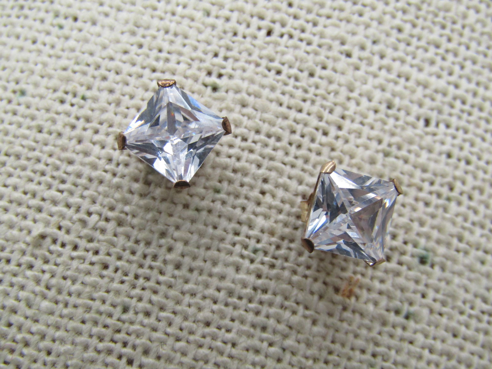 10kt CZ Square Earrings, 6mm, 10kt Posts, Unisex Signed - 3