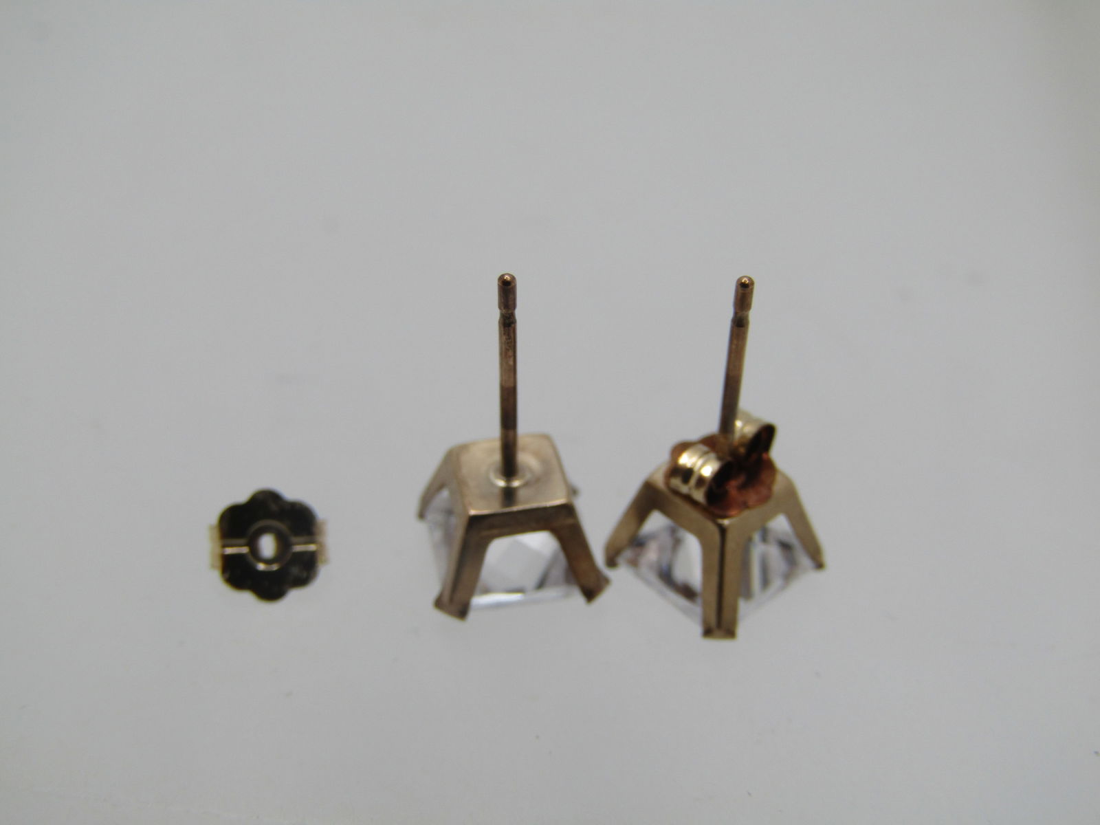 10kt CZ Square Earrings, 6mm, 10kt Posts, Unisex Signed - 5