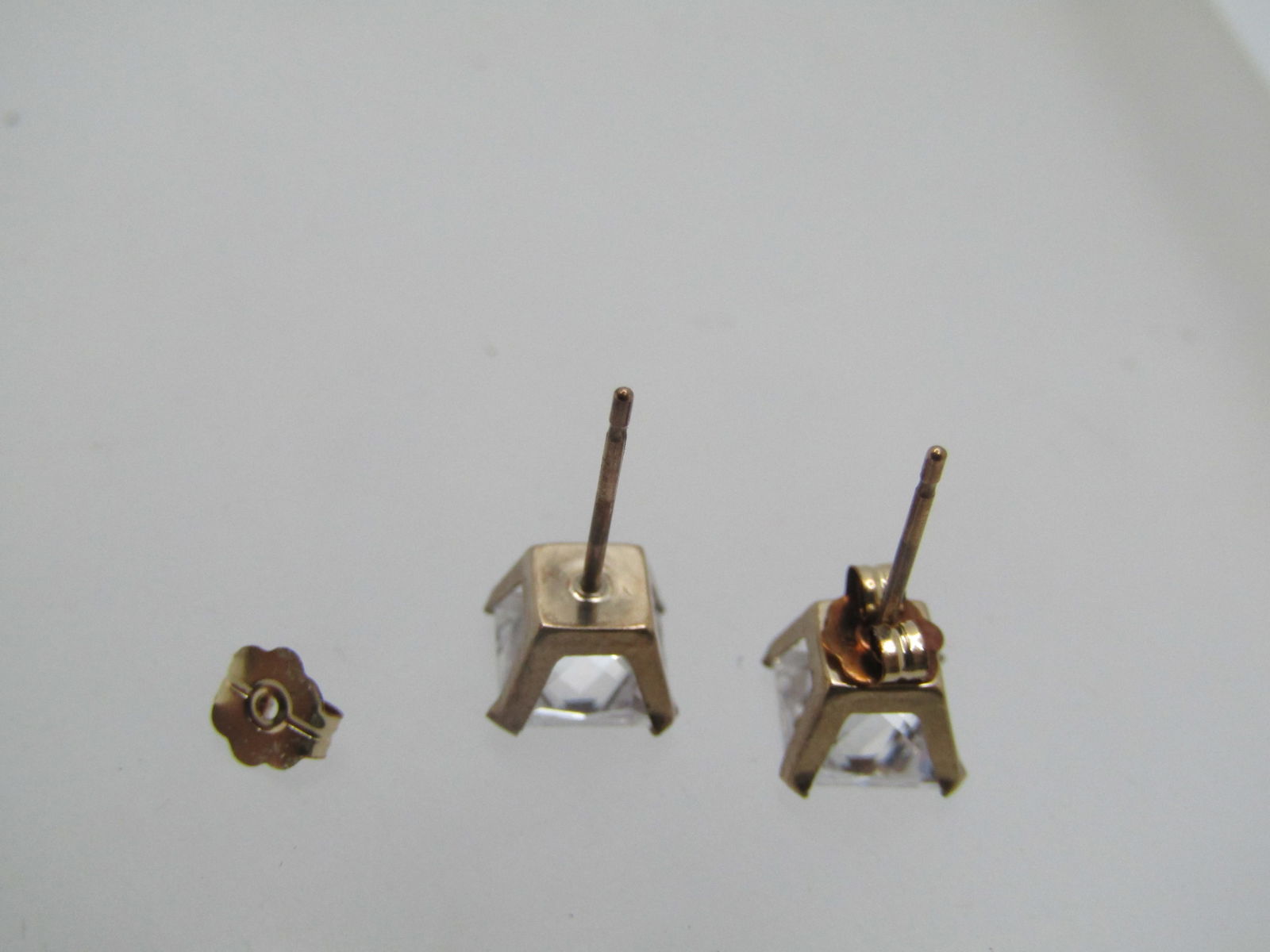 10kt CZ Square Earrings, 6mm, 10kt Posts, Unisex Signed - 6