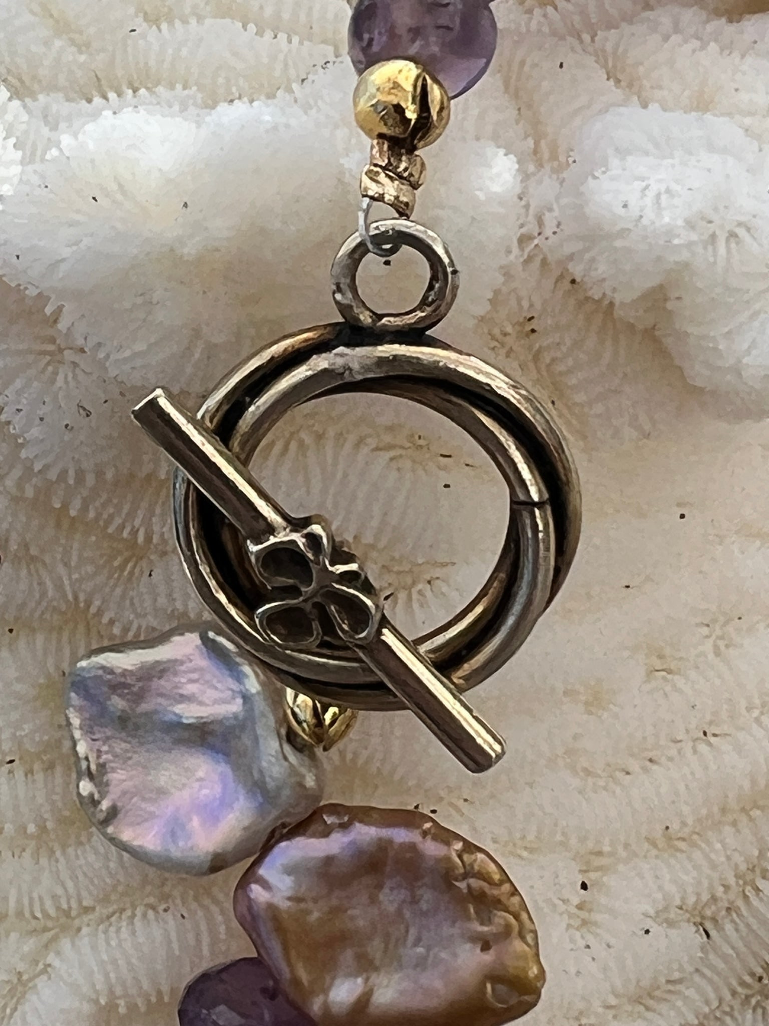 Flutter Pearl Necklace with Amethyst faceted Beads - 3