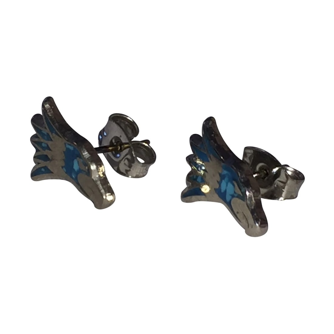 Vintage Eagle Head Earrings with Crushed Turquoise Chrome Plated - 3
