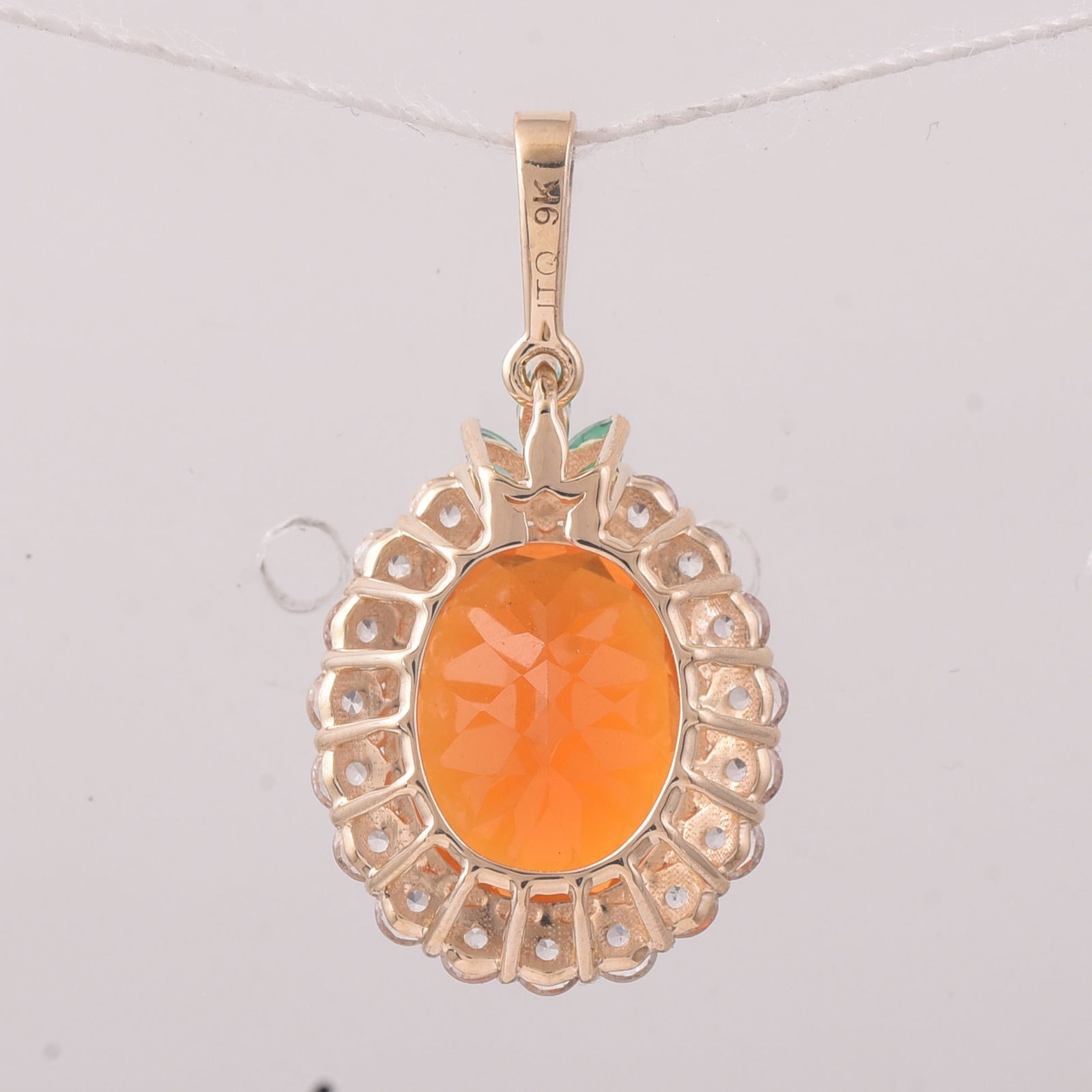 3.46 Ct Oval Fire Opal 9K Gold Pendant - 2