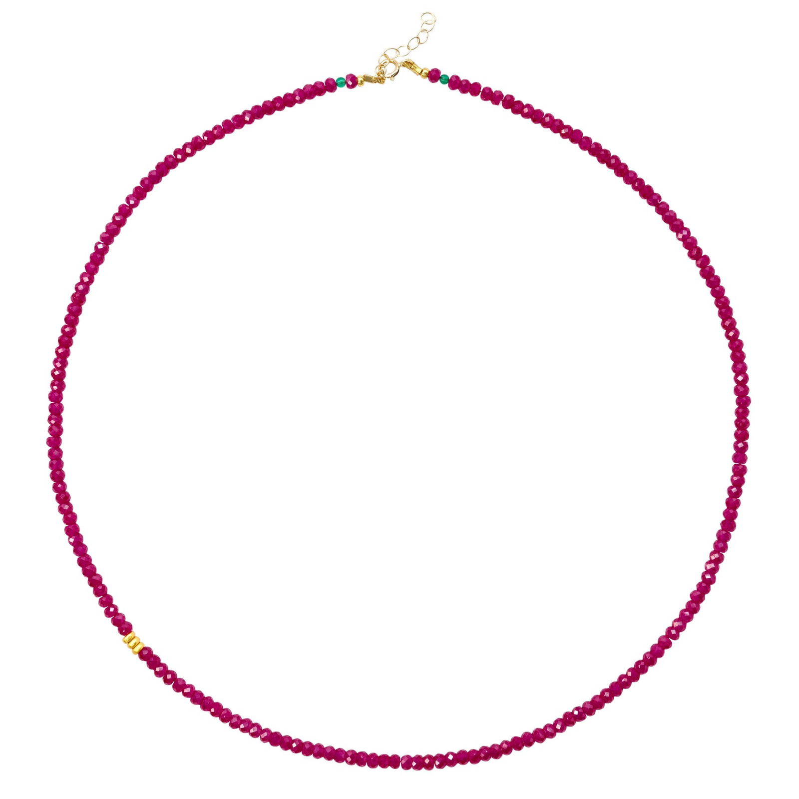 Birthstone July Ruby Necklace 18K Gold: Title:Birthstone July Ruby Necklace 18K Gold Description:This vibrant ruby necklace from Bombyx House exudes feminine power. The rich gemstone strand commands attention with its captivating hue. 16" T