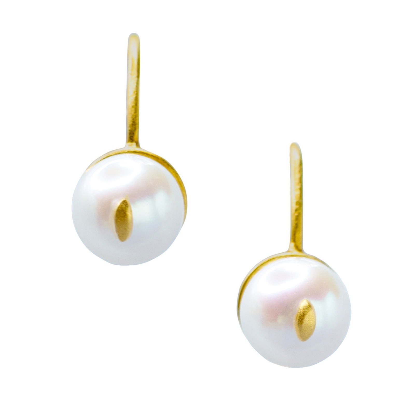 Cat Eye Pearl 18K Gold Hook Earring - 3