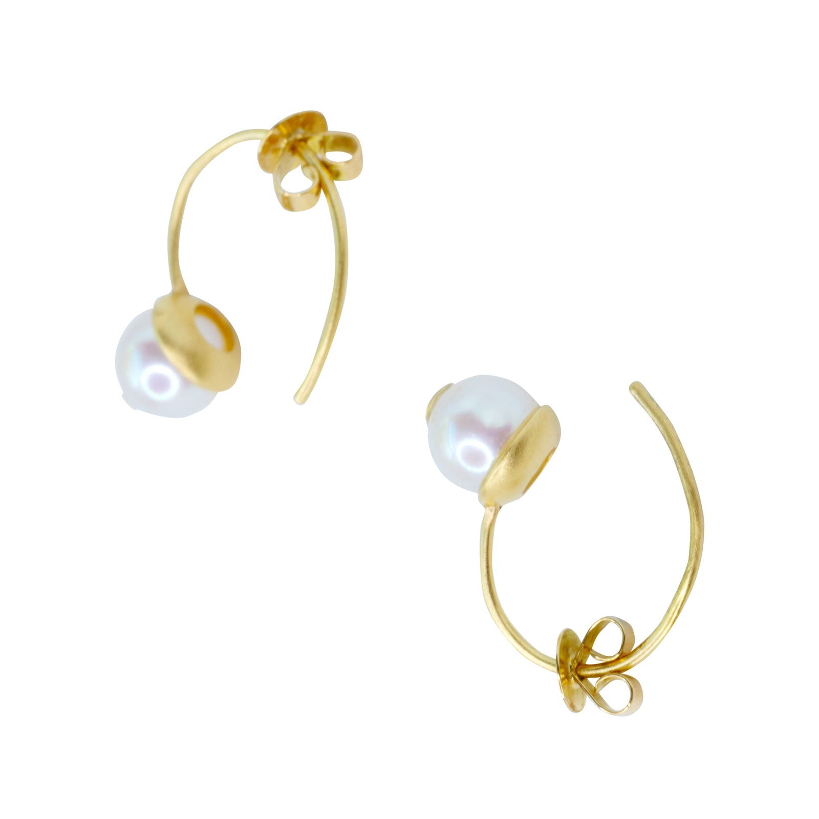 Cat Eye Pearl 18K Gold Hook Earring - 7